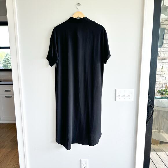Eileen Fisher Silk Georgette Button Up Shirt Midi Dress Black M - Picture 2 of 9